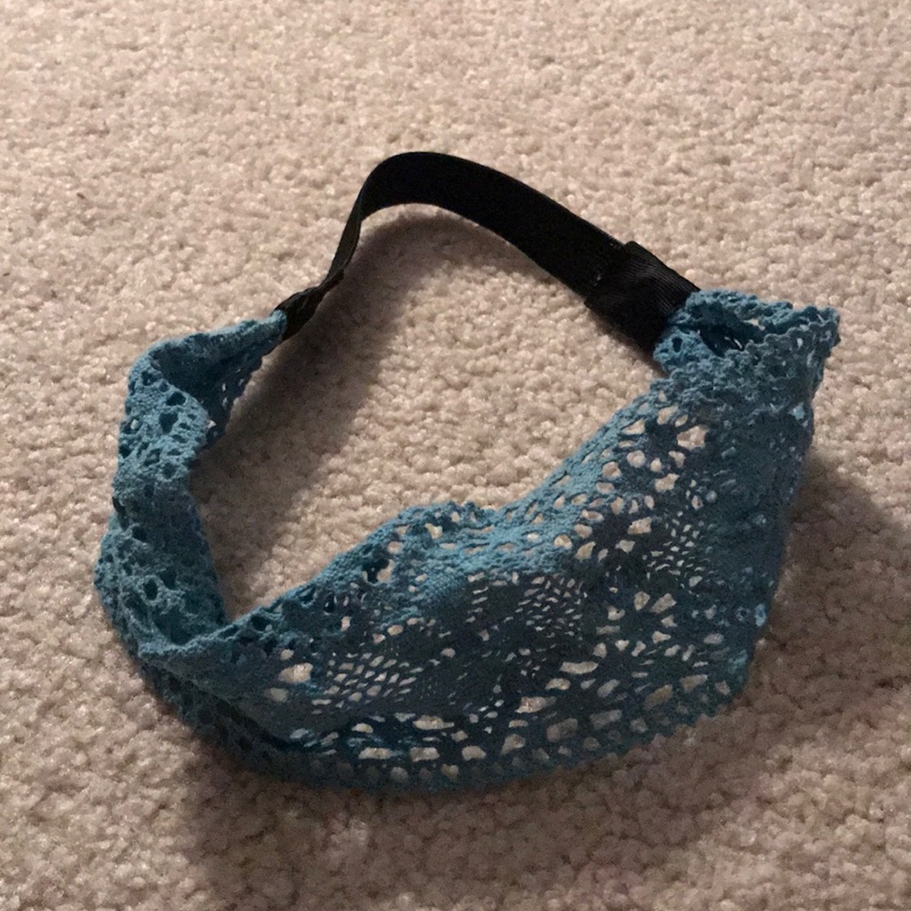 Blue lace headband with elastic back